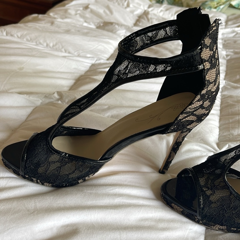 Black Lace & Nude Heels